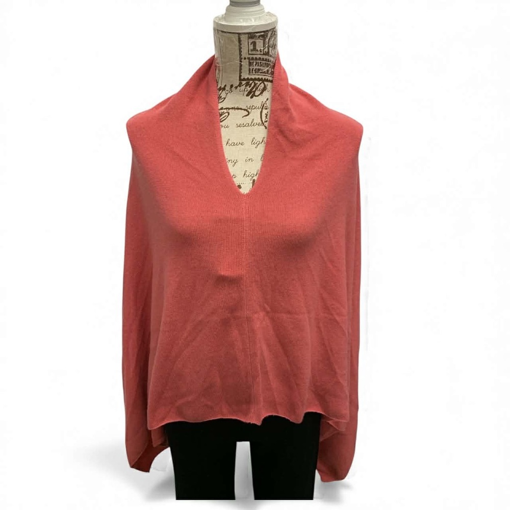 Elegant Coral Poncho Sweater Size O/S